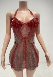 Gingee sparkly rhinestones mesh see through short birthday dress for women party night out