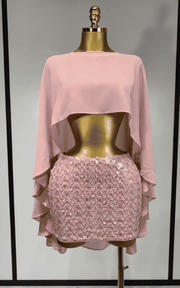 Carole sexy sparkly sequin flower cloak two piece set. See-through party dress for birthdays, stage performance, and evening events.
