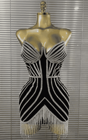 Luna Black Strapless Diamond Chain Bodycon Mini Dress