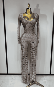 Eniko Shiny Silver Sequin Diamond Performance Jumpsuit