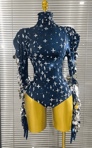 Brenda Sparkly Rhinestone Long Sleeve Stretch Bodycon Bodysuit