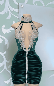 High Neck Applique Mini Birthday Cocktail Dress