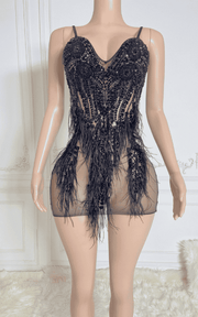 Diamond Crystal Feather Mini Birthday Dress