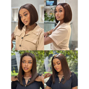 Chocolate brown bob glueless wig – 4x4 Brazilian straight human hair lace front, ready-to-wear natural wig for women