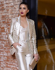 Luxury Crystal Beads Tuxedos Women Blazer and Pants Set 2 Pieces - Envious Designs