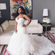 Plus Size Wedding Dresses Mermaid Sweetheart Ruffle Train - Envious Designs