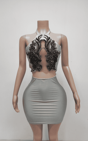 Halter See-Through Beaded Crystal Birthday Party Dress