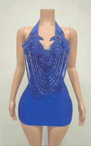 Royal Blue Beaded Chain Halter Bodycon Mini Birthday Dress