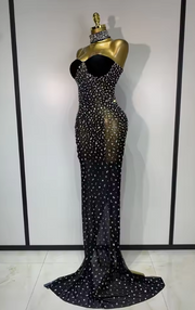 Rhian Luxury Rhinestones Sexy Transparent Mesh Maxi Long Dress