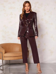 Designer Leather Women Blazer Suits V Neck Evening Party Ladies Tuxedos For Wedding Two Pieces Jacket And Pants - Envious Designs