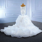 Elegant V-Neck Mermaid Puffy Train Wedding Dress