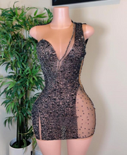 Lara sexy short black beaded birthday party mini dress for women night out wear