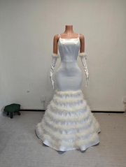 Riley White Prom Dress with Ruched Bottom- Ready to Ship