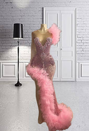 Pink Exquisite Rhinestone Prom Dress