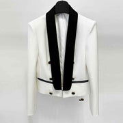 Color-Blocked Single-Breasted Women’s Short Tuxedo Jacket Luxury Blazer