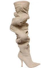 Women Cowboy High Heel Shoes Pointed Toe Over The Knee Boots Lady Fashion Long Boots 35-44