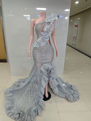 Julia Luxury Crystal Long Prom Dress with Feathers - Ready to Ship