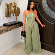 Strapless Metal Buckle Wide Leg Jumpsuits