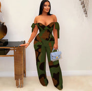 Camo Lace-Up Backless Tank Cargo Pant Sets