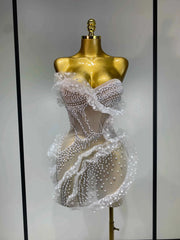 Tiara Sexy Strapless Pearl Ruched Bodycon Mini Dress
