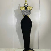 Rhian Crystal Rhinestone Black Backless Bodycon Bandage Dress for Women