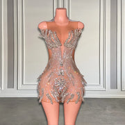 Sexy See Through New Luxury Silver Diamond Birthday Dress