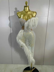 Draya Sparkly Rhinestone Off The Shoulder White Mesh See-Through Long Dress