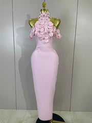 Laiza Sexy Halter Backless Flower Bandage Bodycon Maxi Dress for Women