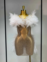Azi Off Shoulder Mesh Mini Dress