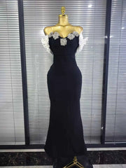 Janella Strapless Floral Rhinestone Bodycon Bandage Maxi Dress