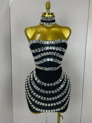Sparkly rhinestones strapless mini bandage bodycon dress, backless women’s 2025 fashion for birthday, evening, and club parties.