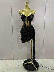 Khloe black sparkly rhinestone two piece mini dress sexy bodycon outfit for birthday party and club wear