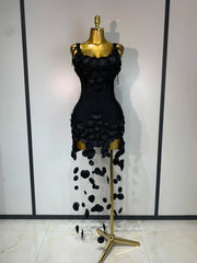 Fiona sexy sleeveless black fringe bodycon birthday party dress