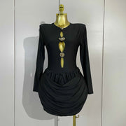 Bianca Sexy Hollow Out Long Sleeve Black Mini Dress