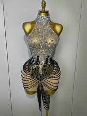 Laine Crystal Beaded Mesh Backless Mini Dress