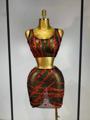 Martha Shining Rhinestone Sheer See Through Two Piece Set
