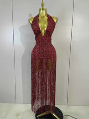 Jessa Rhinestone Tassel Mesh Stretch Performance Bodysuit