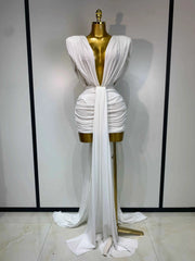 Aiah Sleeveless Sexy Deep V-Neck Ruched Bodycon Mini Dress
