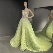 3D floral evening dress with crystal embellishments