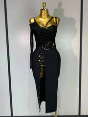 High Quality One Shoulder Long Sleeve Bodycon Bandage Dress Cocktail Evening Party Luxury Birthday Dress Celebrity Prom Gown