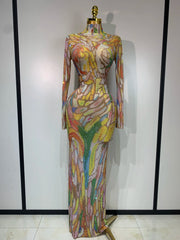 sparkly rhinestone mesh see-through jumpsuit, designed for stage, nightclub, performance, and party outfits.