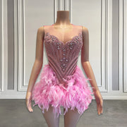 Pink Feather Sparkly Crystals Birthday Dress