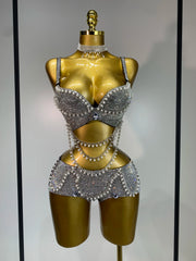 Diamante rhinestone bra and tassel panties festival bikini set