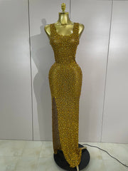 Rhonda sexy sparkle diamonds mesh see through evening maxi dress for women party night out