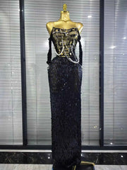 Tamara Sequin Off-Shoulder Hollow-Out High-Stretch Bodycon Maxi Dress