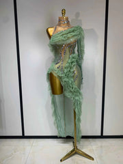 Tina Sparkly Rhinestones Ruffle High Split Dress
