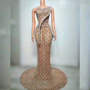 Serena luxurious crystal rhinestone chain prom dress sparkling evening gown.