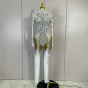 Grace Sparkly Diamond Sequin Long Sleeve Mesh See-Through Jumpsuit