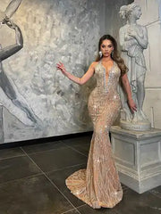 Elegant evening dress with crystal embellishments