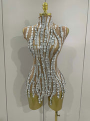 Lani Sparkly Rhinestone Chain Transparent Sleeveless Bodysuit